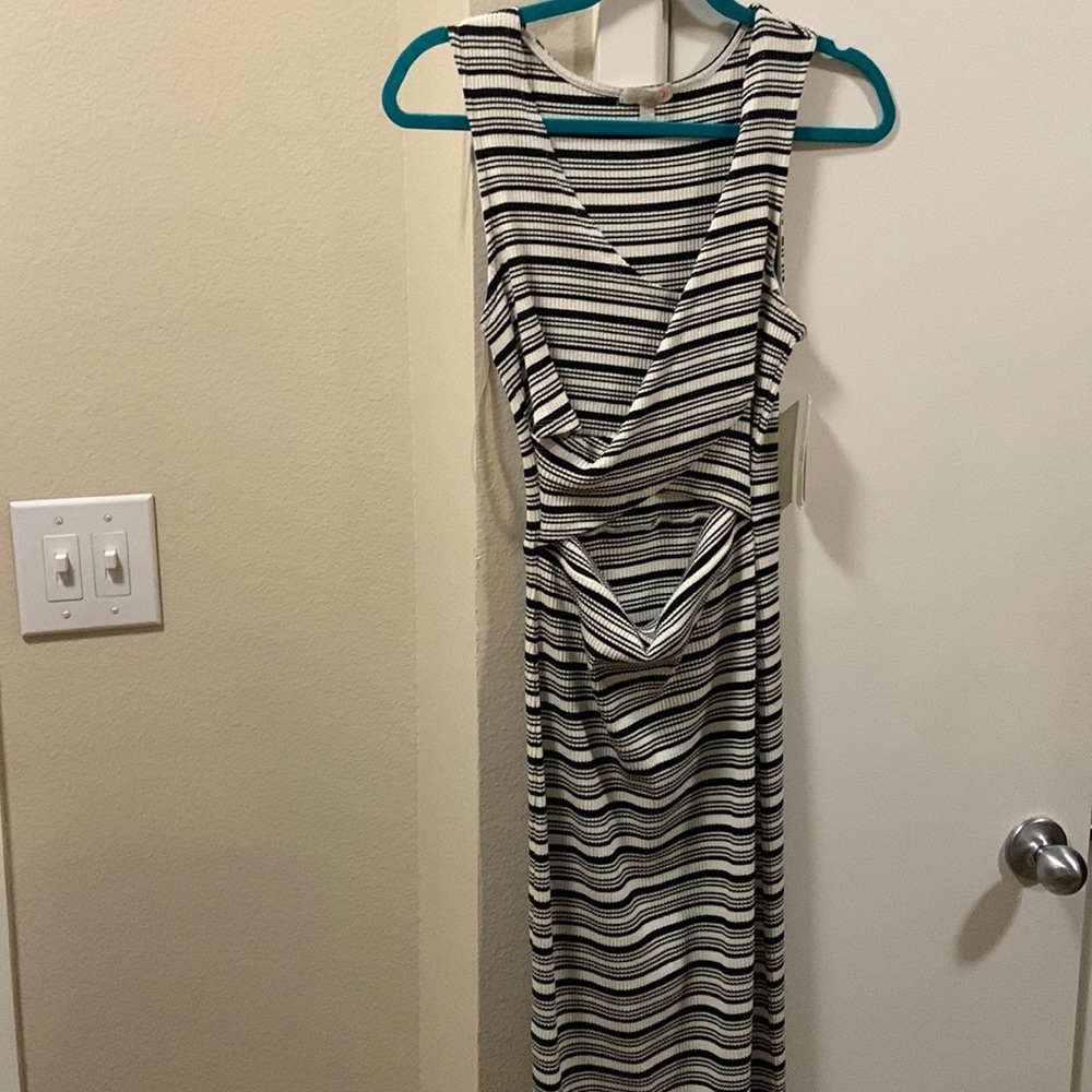 Black and white strip tight ribbed dress